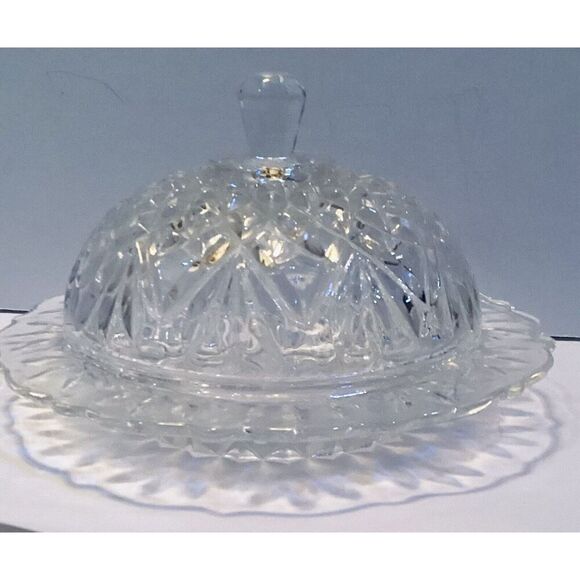 Vintage Anchor Hocking Round Butter Dish Prescut Clear "Pineapple Pattern 1960 - Picture 7 of 7